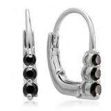 0.25 Carat (ctw) 10K White Gold Round Black Diamond Ladies 3 Stone Hoop Earrings 1/4 CT