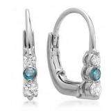 0.25 Carat (ctw) 10K White Gold Round Blue and White Diamond Ladies 3 Stone Hoop Earrings 1/4 CT
