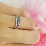 0.45 Carat (ctw) 14k White Gold Round Blue And White Diamond Ladies 5 Stone Bridal Engagement Ring Matching Band Set
