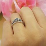 0.45 Carat (ctw) 14k White Gold Round Blue And White Diamond Ladies 5 Stone Bridal Engagement Ring Matching Band Set