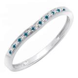 0.10 Carat (ctw) 14K White Gold Round Blue & White Diamond Ladies Anniversary Wedding Matching Band Stackable Ring 1/10 CT