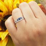 0.45 Carat (ctw) 10k White Gold Round Blue Sapphire And White Diamond Ladies 5 Stone Bridal Engagement Ring Matching Band Set
