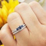 0.45 Carat (ctw) 10k White Gold Round Blue Sapphire And White Diamond Ladies 5 Stone Bridal Engagement Ring Matching Band Set