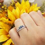 0.45 Carat (ctw) 10k White Gold Round Blue Sapphire And White Diamond Ladies 5 Stone Bridal Engagement Ring Matching Band Set