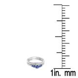 0.45 Carat (ctw) 14k White Gold Round Blue Sapphire And White Diamond Ladies 5 Stone Bridal Engagement Ring Matching Band Set