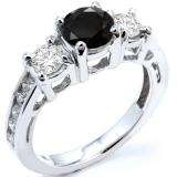2.55 Carat (ctw) 14k White Gold Round Black And White Diamond Ladies Bridal Engagement Ring