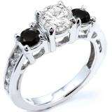 2.55 Carat (ctw) 10k White Gold Round Black And White Diamond Ladies Bridal Engagement Ring