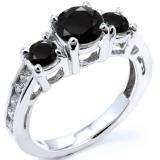 2.55 Carat (ctw) 10k White Gold Round Black And White Diamond Ladies Bridal Engagement Ring