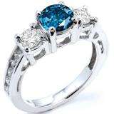 2.55 Carat (ctw) 14k White Gold Round Blue And White Diamond Ladies Bridal Engagement Ring