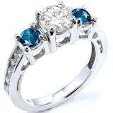 2.55 Carat (ctw) 14k White Gold Round Blue And White Diamond Ladies Bridal Engagement Ring