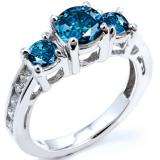 1.85 Carat (ctw) 14k White Gold Round Blue And White Diamond Ladies Bridal Engagement Ring