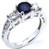 2.55 Carat (ctw) 14k White Gold Round Blue Sapphire And White Diamond Ladies Bridal Engagement Ring