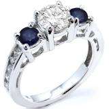2.55 Carat (ctw) 14k White Gold Round Blue Sapphire And White Diamond Ladies Bridal Engagement Ring