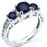 2.15 Carat (ctw) 14k White Gold Round Blue Sapphire And White Diamond Ladies Bridal Engagement Ring