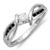 0.25 Carat (ctw) 10k White Gold Round Black And White Diamond Crossover Split Shank Ladies Bridal Promise Engagement Ring 1/4 CT