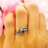 0.90 Carat (ctw) 10k White Gold Round Black Diamond Ladies Swirl Bridal Engagement Ring Matching Band Set