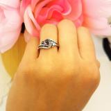 0.90 Carat (ctw) 10k White Gold Round Black Diamond Ladies Swirl Bridal Engagement Ring Matching Band Set