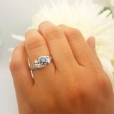 0.90 Carat (ctw) 10k White Gold Round Blue And White Diamond Ladies Swirl Bridal Engagement Ring Matching Band Set