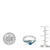 0.90 Carat (ctw) 10k White Gold Round Blue And White Diamond Ladies Swirl Bridal Engagement Ring Matching Band Set