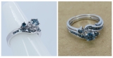 0.90 Carat (ctw) 10k White Gold Round Blue Diamond Ladies Swirl Bridal Engagement Ring Matching Band Set