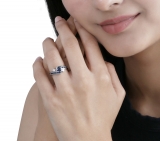 0.90 Carat (ctw) 14k White Gold Round Blue Sapphire And White Diamond Ladies Swirl Bridal Engagement Ring Matching Band Set