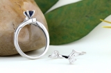 0.90 Carat (ctw) 10k White Gold Round Blue Sapphire And White Diamond Ladies Swirl Bridal Engagement Ring Matching Band Set