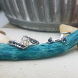 0.90 Carat (ctw) 10k White Gold Round Blue Sapphire And White Diamond Ladies Swirl Bridal Engagement Ring Matching Band Set