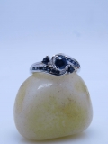 0.90 Carat (ctw) 10k White Gold Round Blue Sapphire Ladies Swirl Bridal Engagement Ring Matching Band Set
