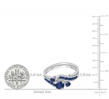 0.90 Carat (ctw) 10k White Gold Round Blue Sapphire Ladies Swirl Bridal Engagement Ring Matching Band Set
