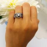 1.25 Carat (ctw) Black Rhodium Plated 18k White Gold Round White And Black Diamond Ladies Split Shank Halo Style Bridal Engagement Ring Set With Matching Band 1 1/4 CT