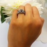1.25 Carat (ctw) Black Rhodium Plated 18k White Gold Round White And Black Diamond Ladies Split Shank Halo Style Bridal Engagement Ring Set With Matching Band 1 1/4 CT