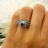 1.25 Carat (ctw) Black Rhodium Plated 18k White Gold Round White And Black Diamond Ladies Split Shank Halo Style Bridal Engagement Ring Set With Matching Band 1 1/4 CT