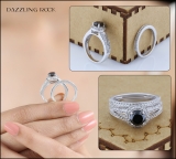 1.25 Carat (ctw) 14k White Gold Round White And Black Diamond Ladies Split Shank Halo Style Bridal Engagement Ring Set With Matching Band 1 1/4 CT