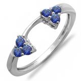 0.30 Carat (ctw) 14K White Gold Round Blue Sapphire Ladies Anniversary Wedding Ring Matching Guard Band 1/3 CT