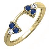 Round Blue Sapphire & White Diamond Anniversary Wedding Ring Matching Guard Band for Women (White Diamond 0.10 ctw Color I-J Clarity I1-I2) in 18K Yellow Gold