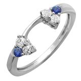 0.30 Carat (ctw) 14K White Gold Round White Diamond And Blue Sapphire Ladies Anniversary Wedding Ring Matching Guard Band 1/3 CT