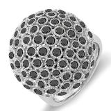 3.25 Carat (ctw) 14k White Gold Round Black Diamonds Ladies Cocktail Fireball Right Hand Ring