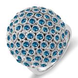 3.25 Carat (ctw) 14k White Gold Round Blue Diamonds Ladies Cocktail Fireball Right Hand Ring