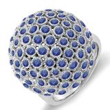 3.25 Carat (ctw) 14k White Gold Round Blue Sapphire Ladies Cocktail Fireball Right Hand Ring