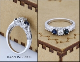 1.00 Carat (ctw) 14k White Gold Round White Diamond And Blue Sapphire Ladies Vintage Bridal 3 Stone Engagement Ring