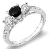1.00 Carat (ctw) 14k White Gold Round White And Black Diamond 3 Stone Ladies Bridal Engagement Ring