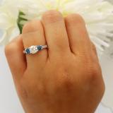 1.20 Carat (ctw) 14k White Gold Round White And Blue Diamond 3 Stone Ladies Bridal Engagement Ring