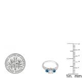 1.00 Cttw 3 Stone Bridal Engagement Ring for Her with Round White & Blue Diamond (Center 0.50 ct) in 14K White Gold