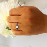 1.00 Cttw 3 Stone Bridal Engagement Ring for Her with Round White & Blue Diamond (Center 0.50 ct) in 14K White Gold