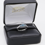 1.50 Carat (ctw) 14K White Gold Round White And Blue Diamond 3 Stone Ladies Bridal Engagement Ring