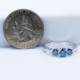 1.50 Carat (ctw) 14K White Gold Round White And Blue Diamond 3 Stone Ladies Bridal Engagement Ring