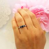 1.00 Carat (ctw) 14k White Gold Round White Diamond And Blue Sapphire 3 Stone Ladies Bridal Engagement Ring
