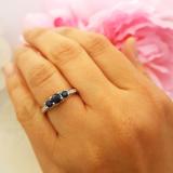 1.00 Carat (ctw) 14k White Gold Round White Diamond And Blue Sapphire 3 Stone Ladies Bridal Engagement Ring