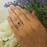 1.54 Carat (ctw) 14k White Gold Princess & Round White Diamond And Blue Sapphire Ladies Bridal Ring Set Engagement Set 1 1/2 CT