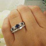 1.54 Carat (ctw) 14k White Gold Princess & Round White Diamond And Blue Sapphire Ladies Bridal Ring Set Engagement Set 1 1/2 CT